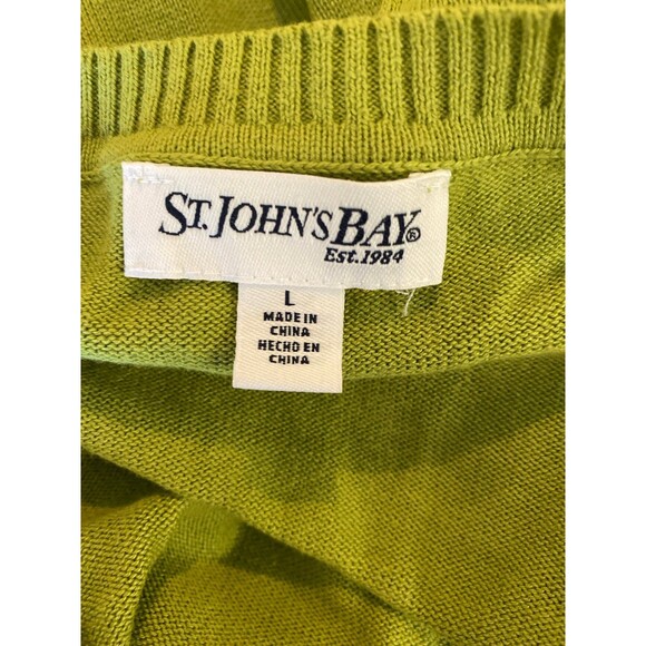 St John’s Bay Argyle Green Women’s Sweater Size Large 97% Cotton V Neck - Picture 6 of 9